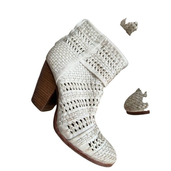 RAG & BONE Off White Woven Leather Ankle Boots Size 39.5 / 9.5 - Picture 2 of 12